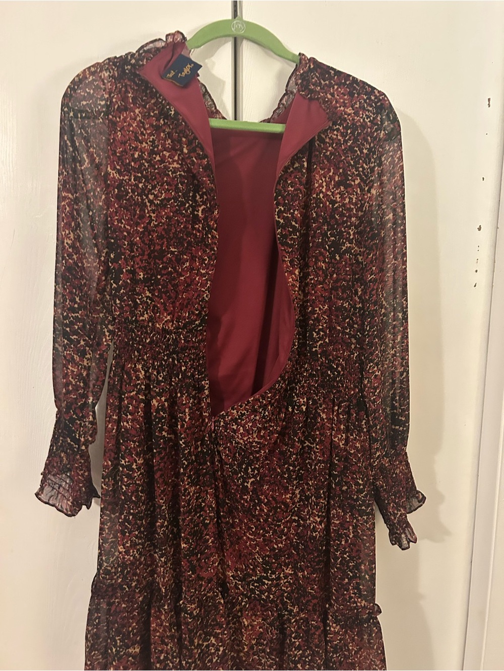 Burgundy Floral Long Sleeve Dress - Picture 2 of 5
